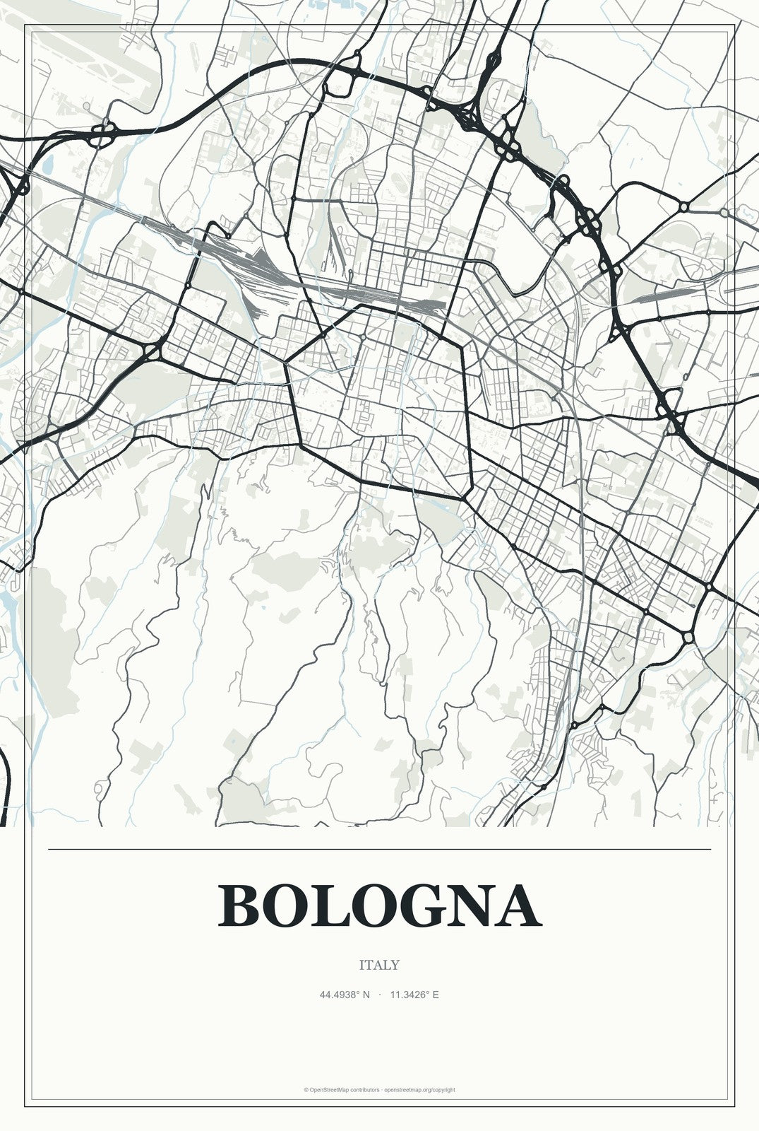 Bologna, Italy City Map Aluminum Sign in Gallery Air style