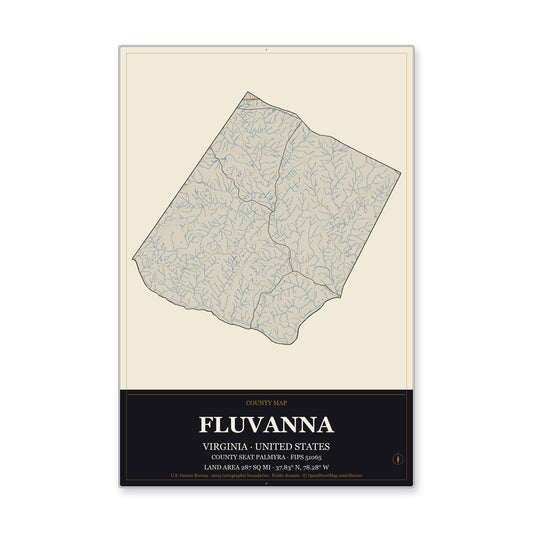 Fluvanna County, Virginia Map Aluminum Sign in Museum Plaque style
