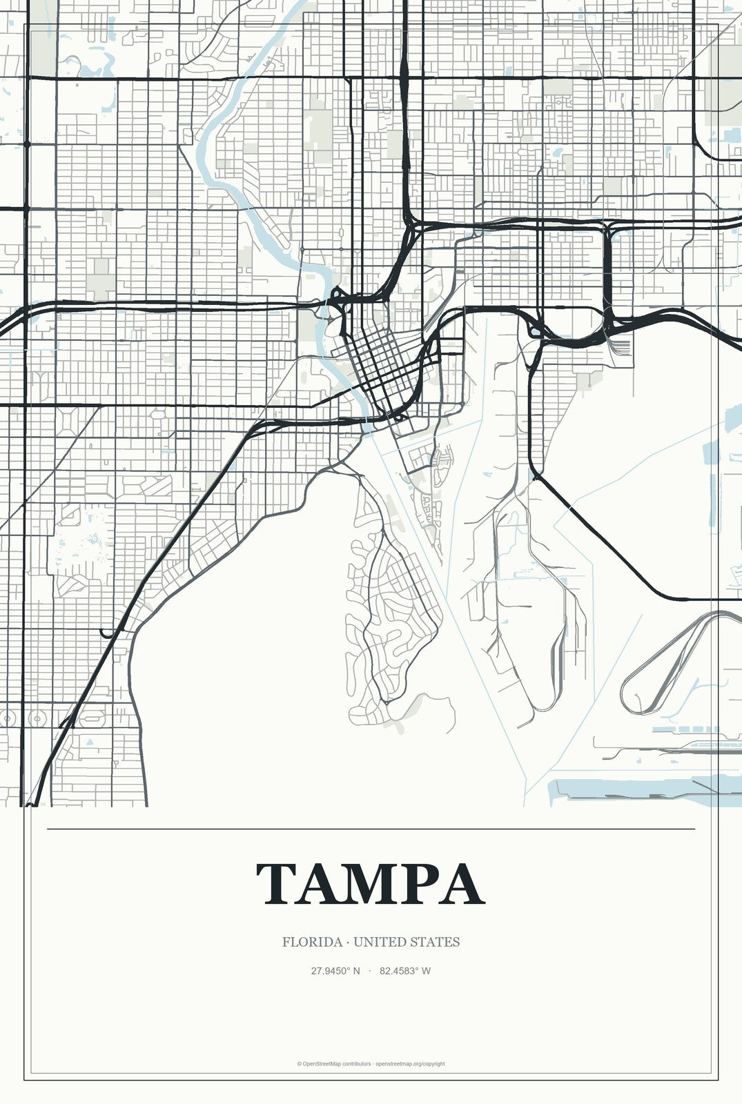 Tampa, Florida City Map Aluminum Sign in Gallery Air style