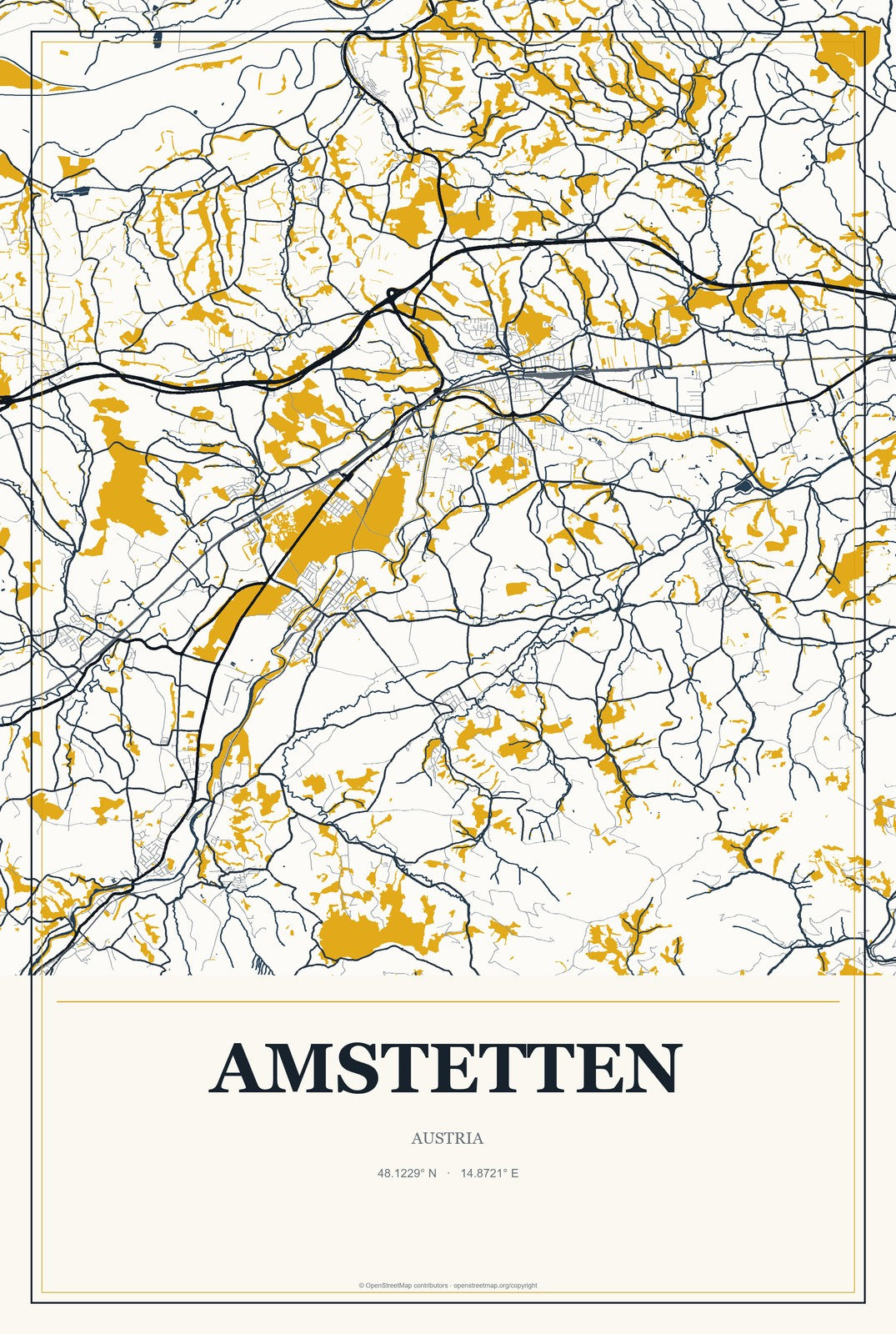 Amstetten, Austria City Map Aluminum Sign in Citrine Modern style
