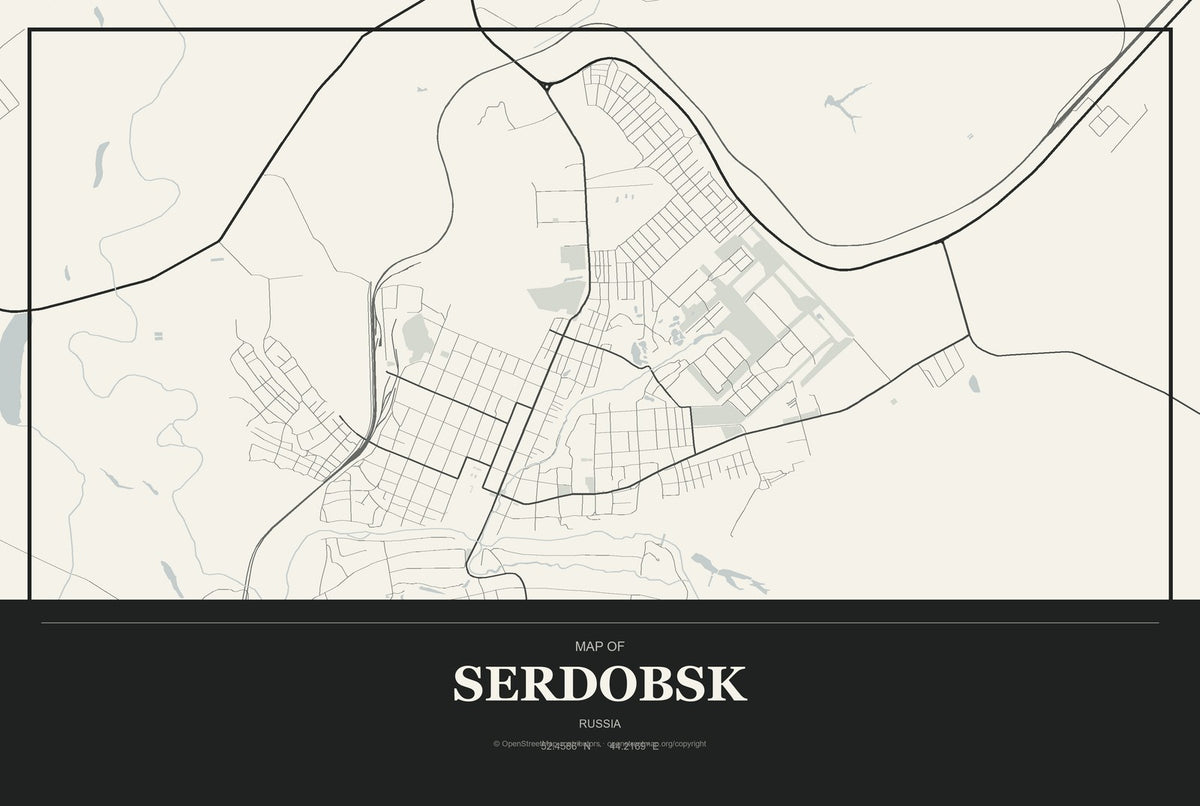 Serdobsk, Russia City Map Aluminum Sign in Museum Plaque style