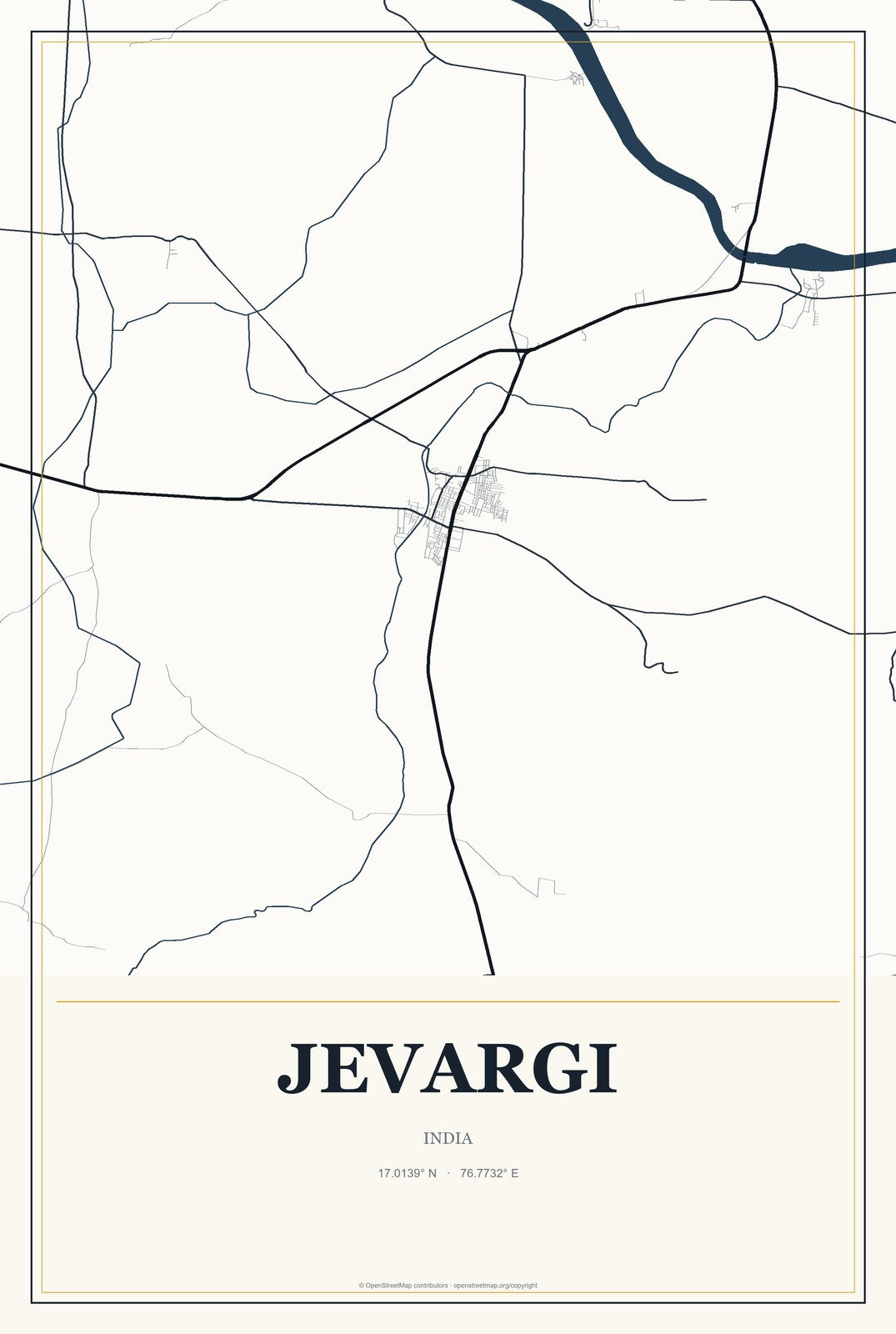 Jevargi, India City Map Aluminum Sign in Citrine Modern style