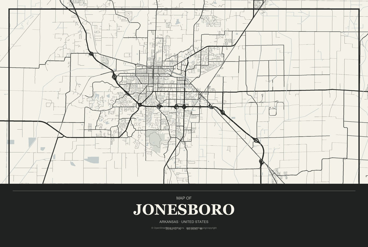 Jonesboro, Arkansas City Map Aluminum Sign in Museum Plaque style