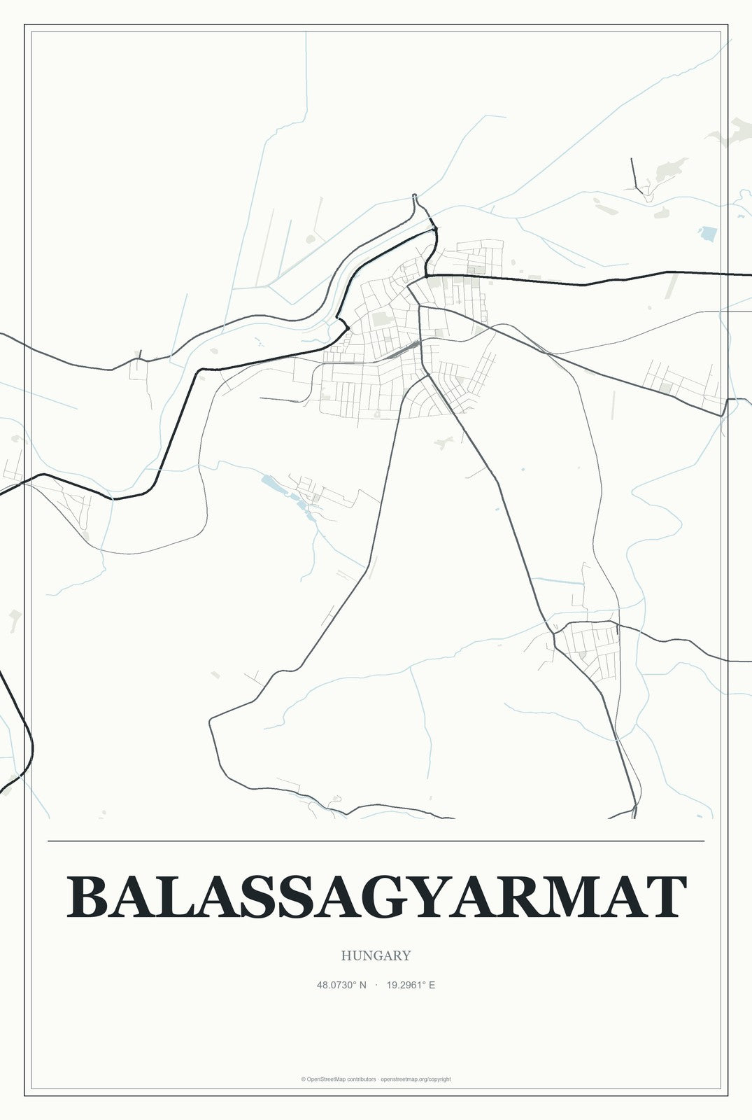 Balassagyarmat, Hungary City Map Aluminum Sign in Gallery Air style