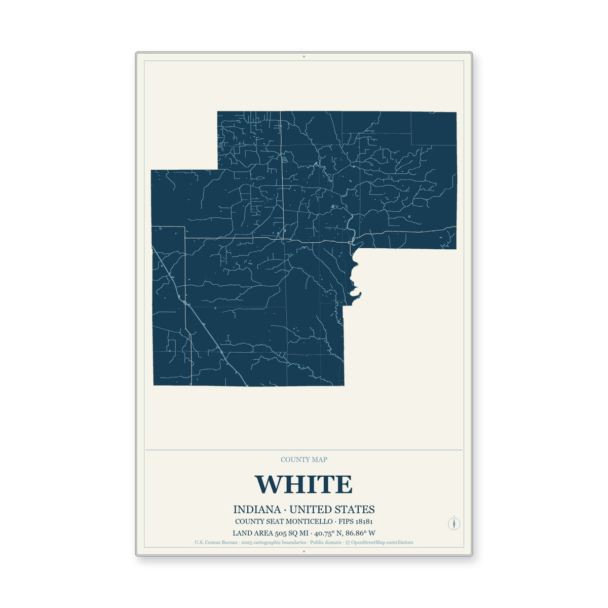 White County, Indiana Map Aluminum Sign in Coastal Cutout style