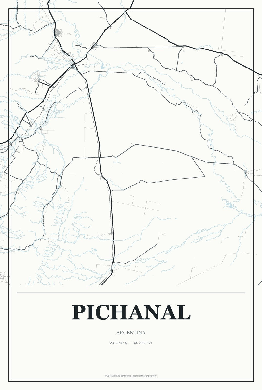 Pichanal, Argentina City Map Aluminum Sign in Gallery Air style