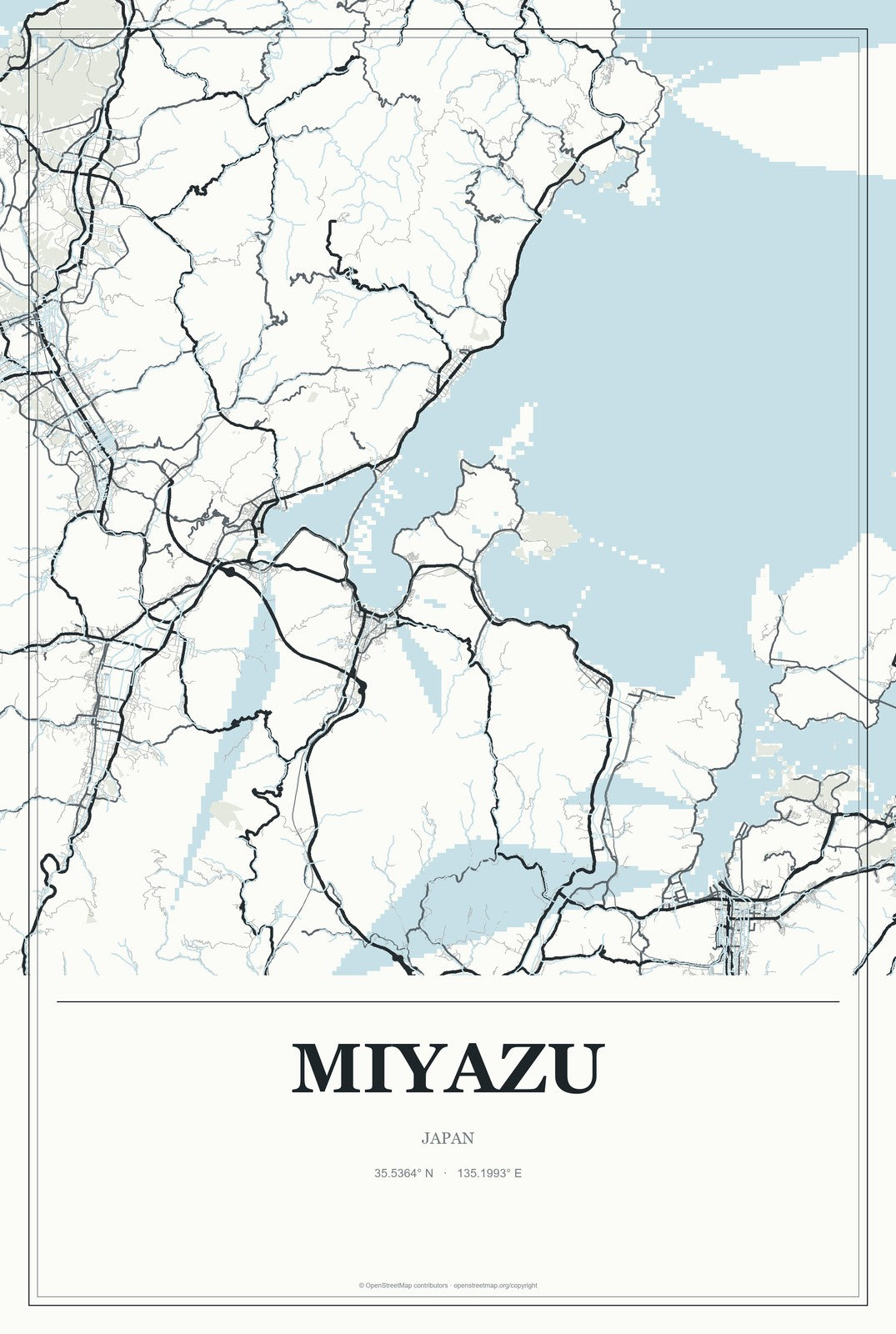 Miyazu, Japan City Map Aluminum Sign in Gallery Air style