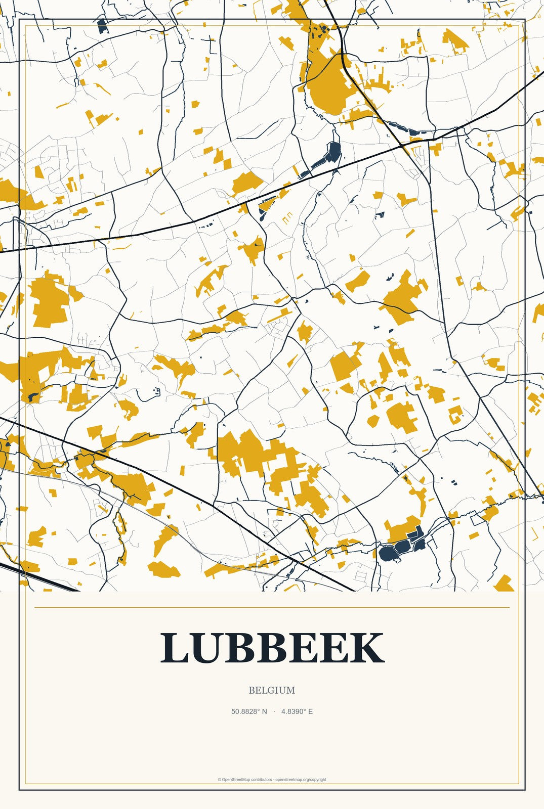 Lubbeek, Belgium City Map Aluminum Sign in Citrine Modern style