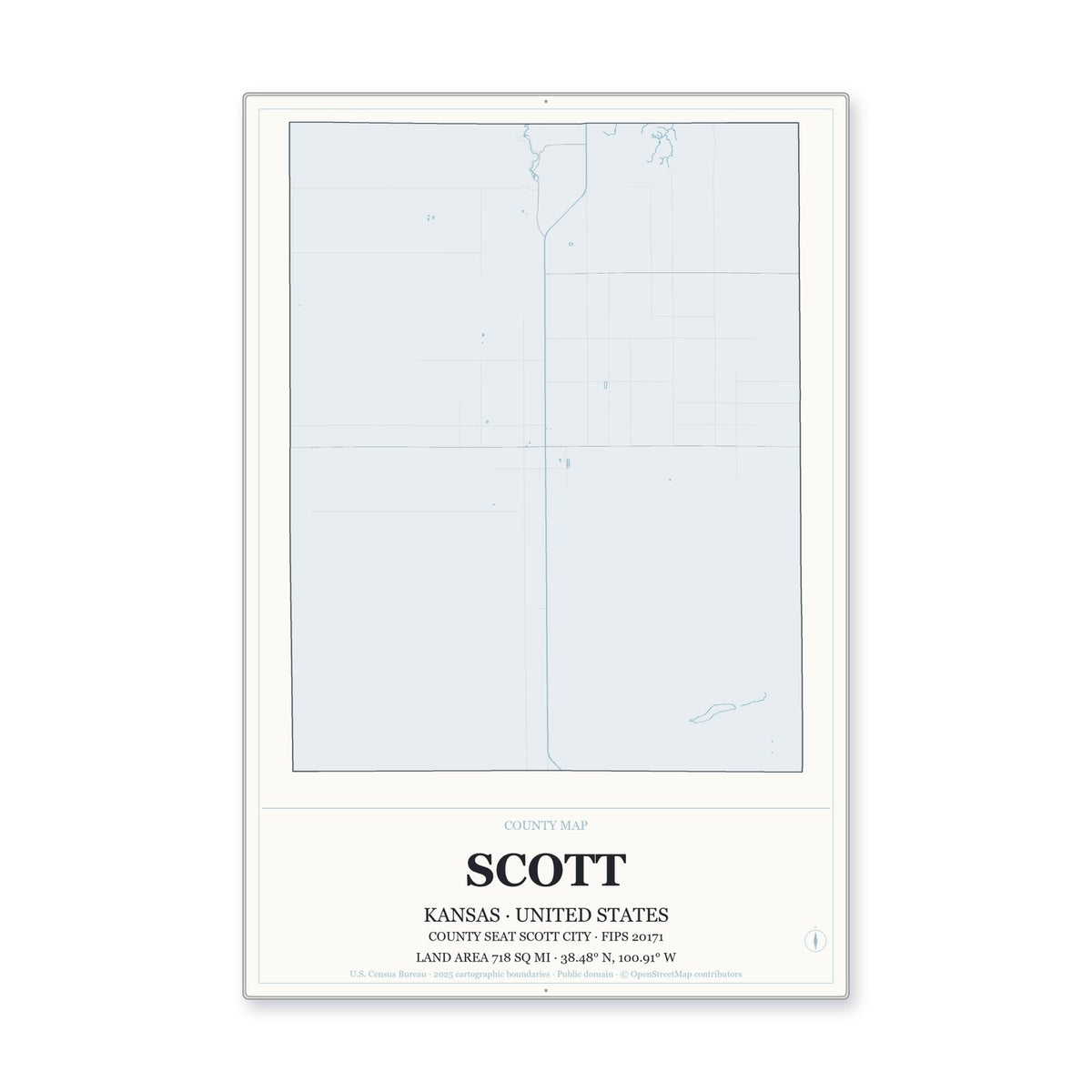 Scott County, Kansas Map Aluminum Sign in Gallery Air style