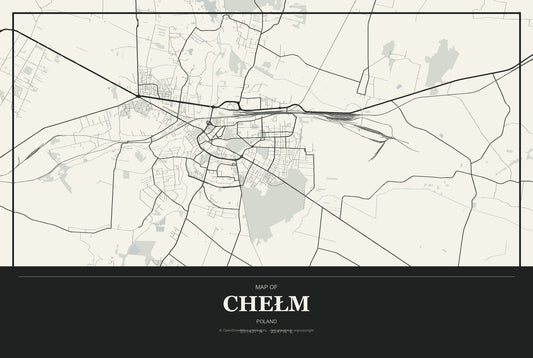 Chełm, Poland City Map Aluminum Sign in Museum Plaque style