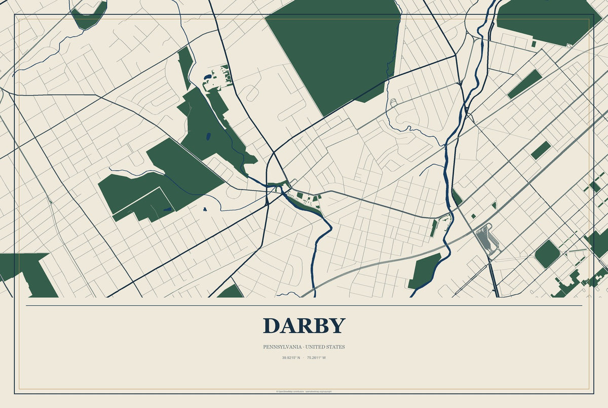 Darby, Pennsylvania City Map Aluminum Sign in Coastal Cutout style