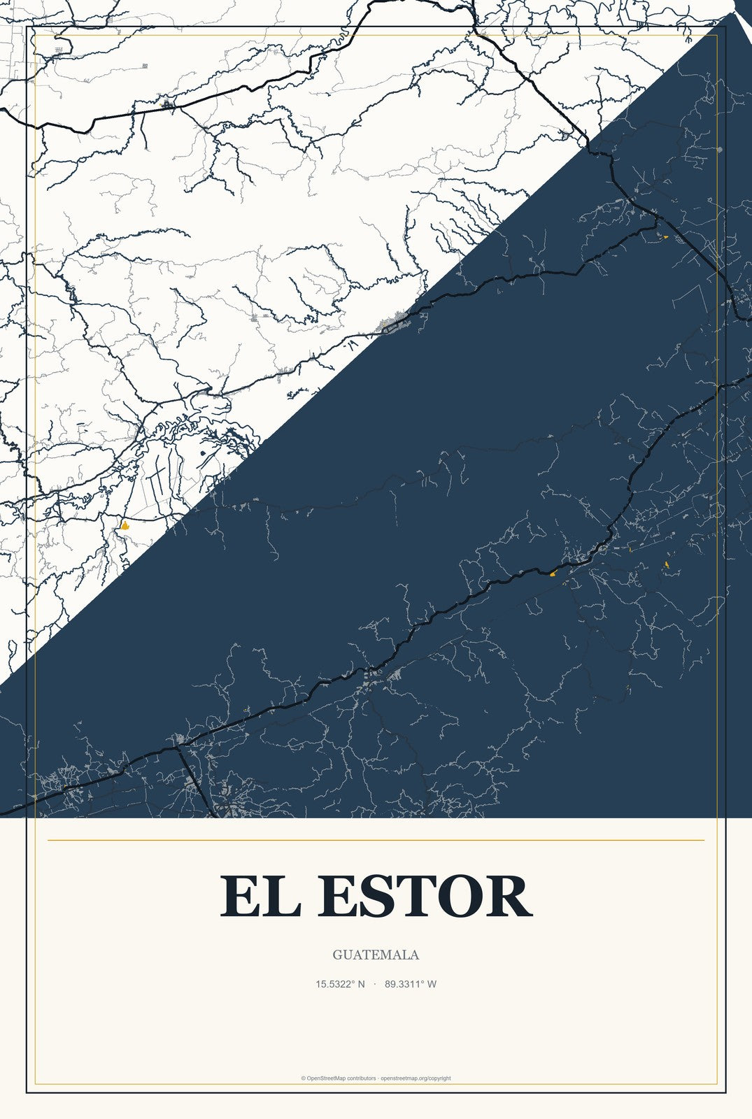 El Estor, Guatemala City Map Aluminum Sign in Citrine Modern style