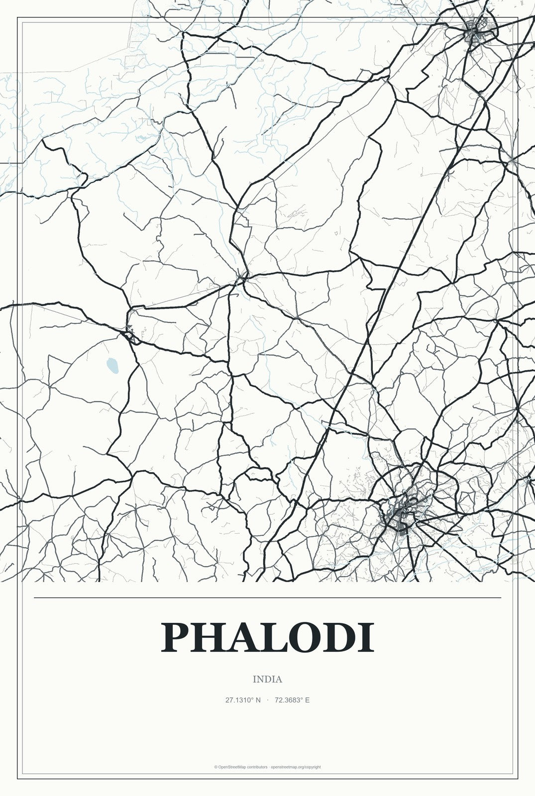 Phalodi, India City Map Aluminum Sign in Gallery Air style