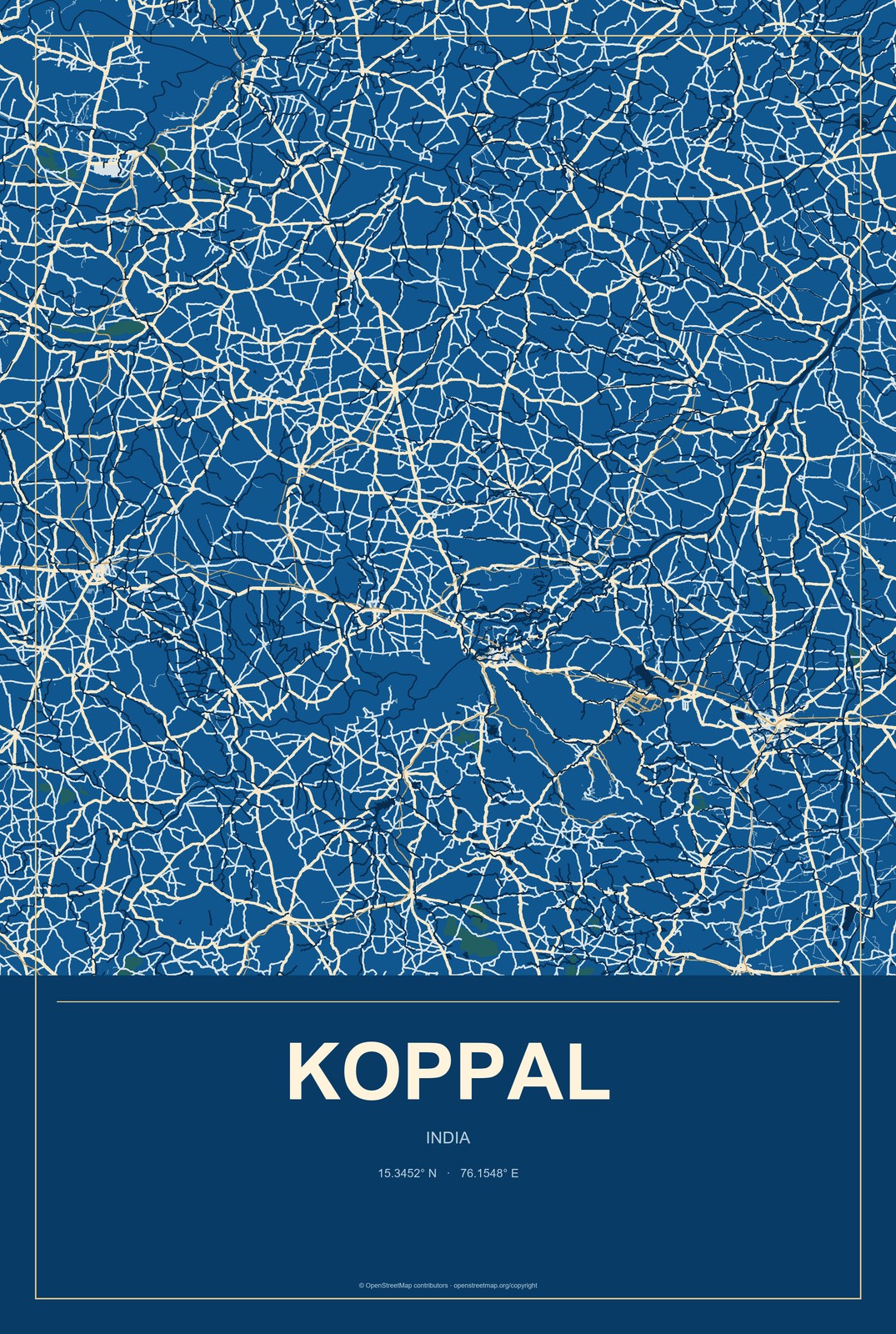 Koppal, India City Map Aluminum Sign in Harbor Cobalt style