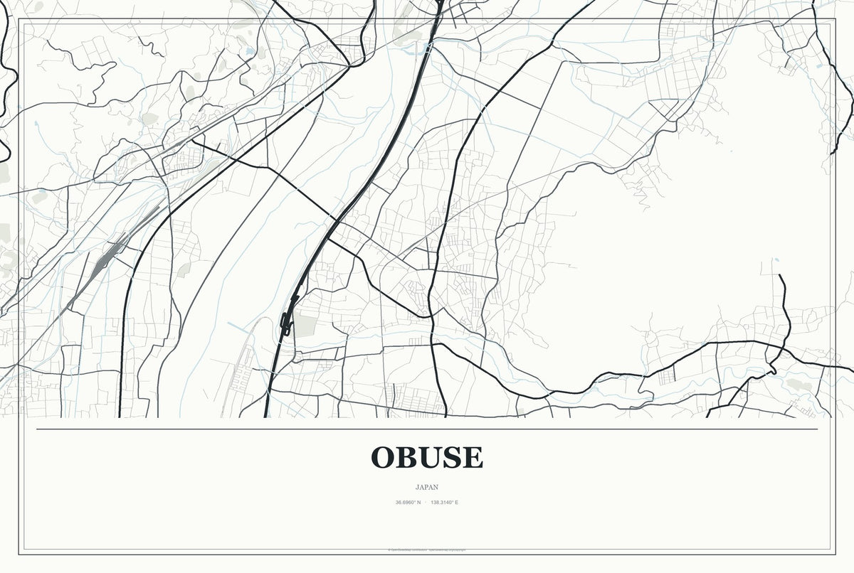 Obuse, Japan City Map Aluminum Sign in Gallery Air style