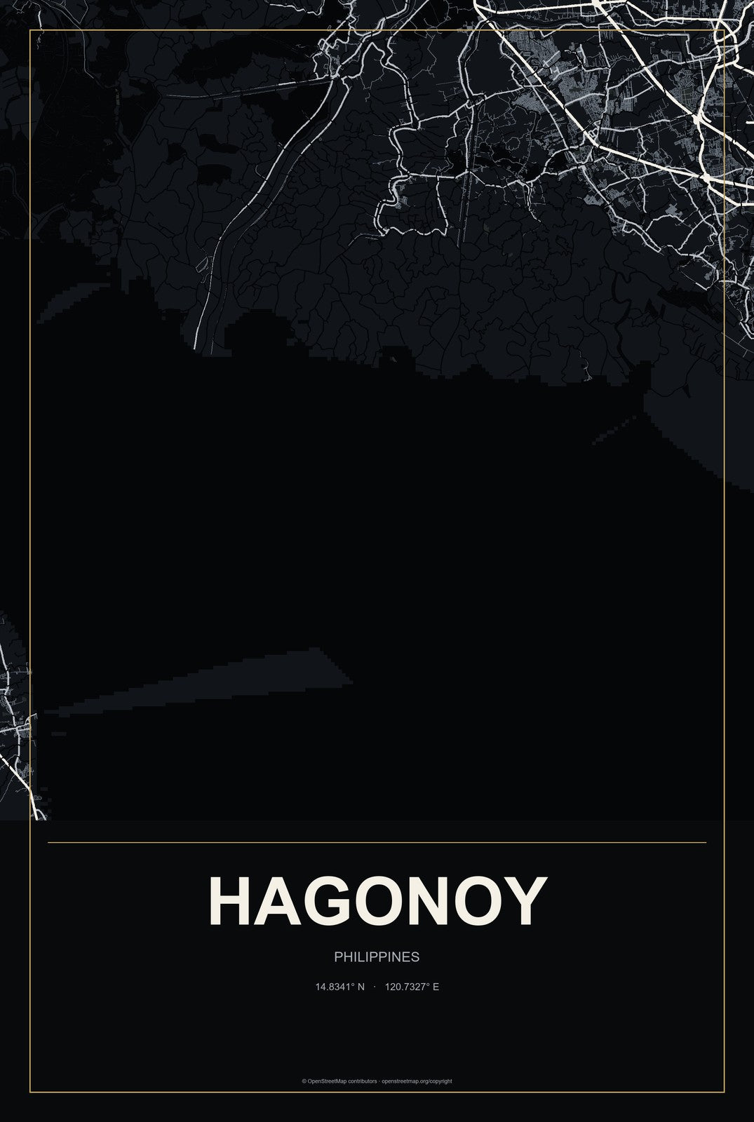Hagonoy, Philippines City Map Aluminum Sign in Metropolitan Noir style