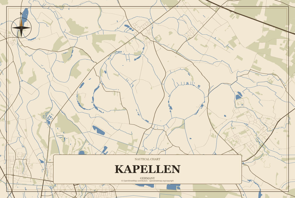 Kapellen, Germany City Map Aluminum Sign in Heritage Nautical style