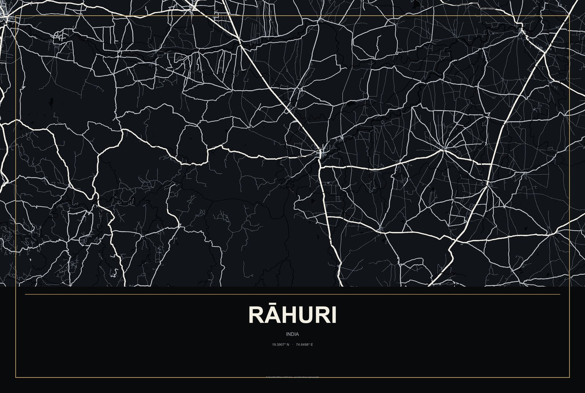 Rāhuri, India City Map Aluminum Sign in Metropolitan Noir style