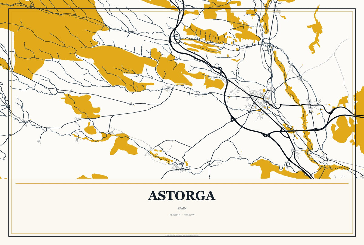 Astorga, Spain City Map Aluminum Sign in Citrine Modern style