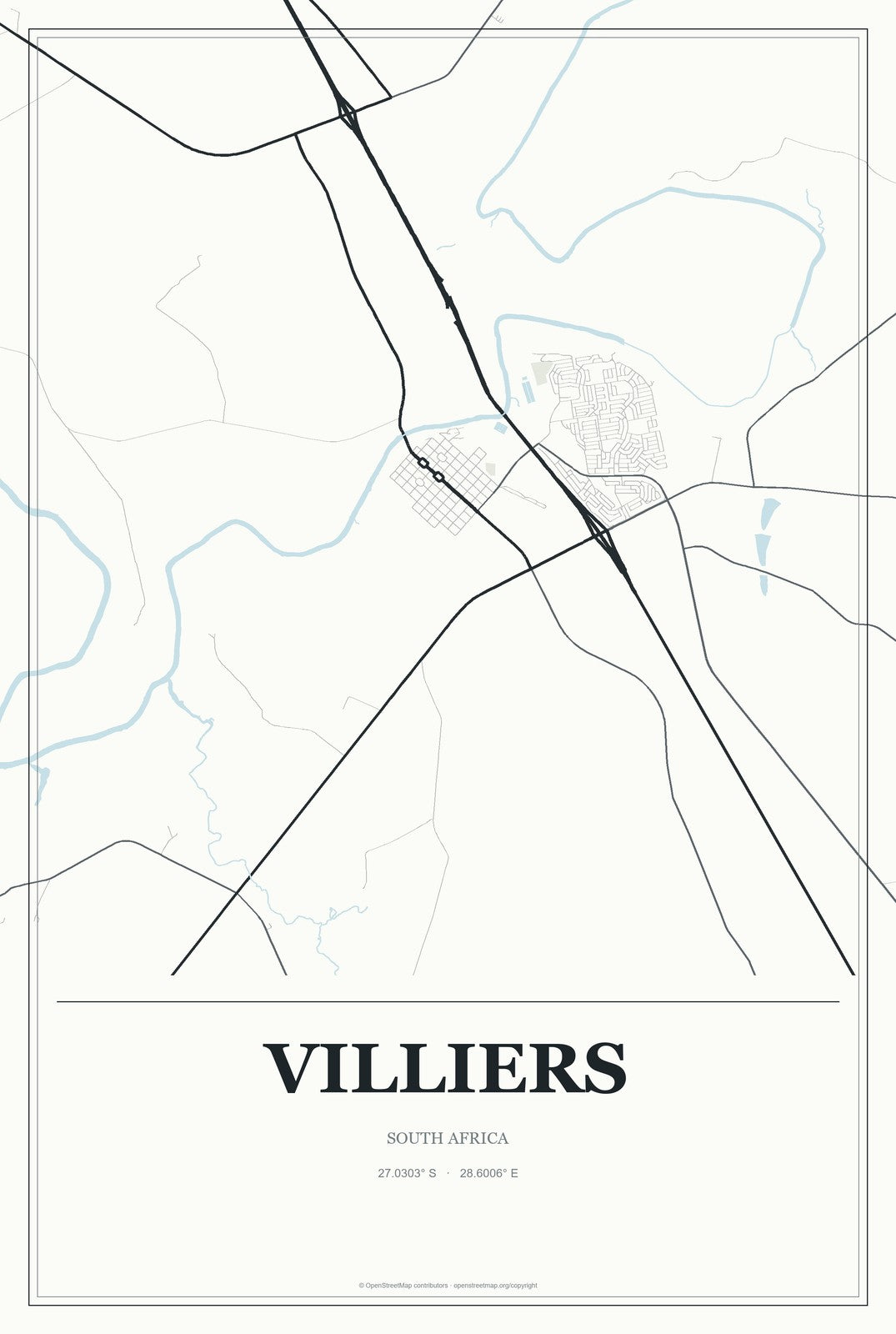 Villiers, South Africa City Map Aluminum Sign in Gallery Air style