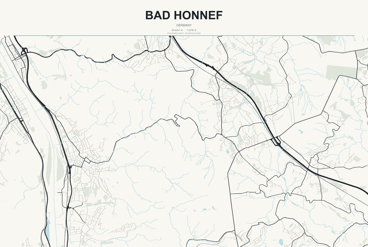 Bad Honnef, Germany City Map Aluminum Sign in Headline Atlas style