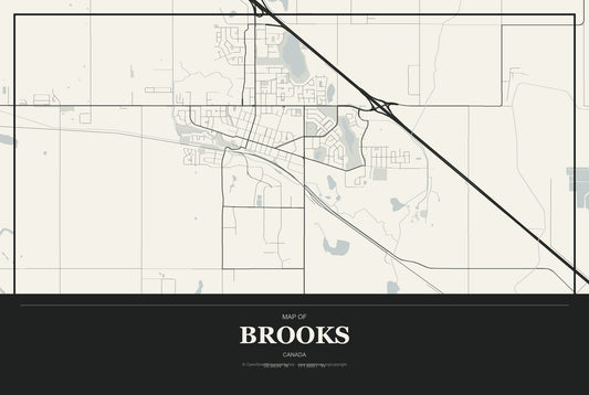 Brooks, Canada City Map Aluminum Sign in Museum Plaque style