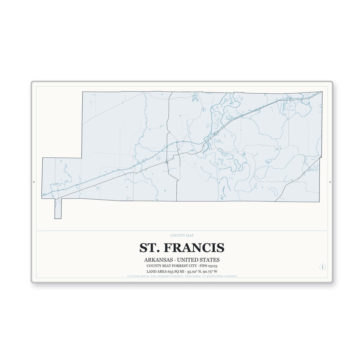 St. Francis County, Arkansas Map Aluminum Sign in Gallery Air style