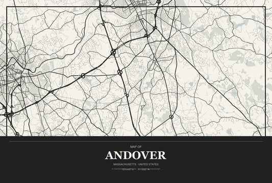 Andover, Massachusetts City Map Aluminum Sign in Museum Plaque style