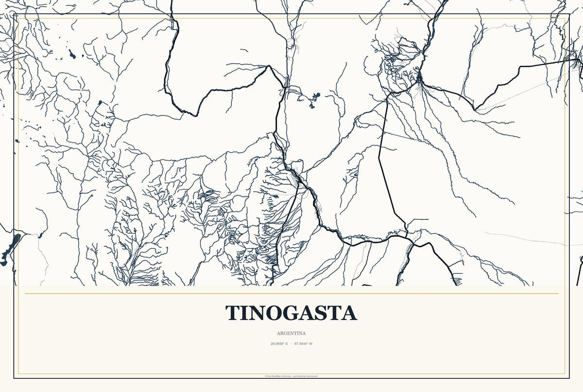 Tinogasta, Argentina City Map Aluminum Sign in Citrine Modern style