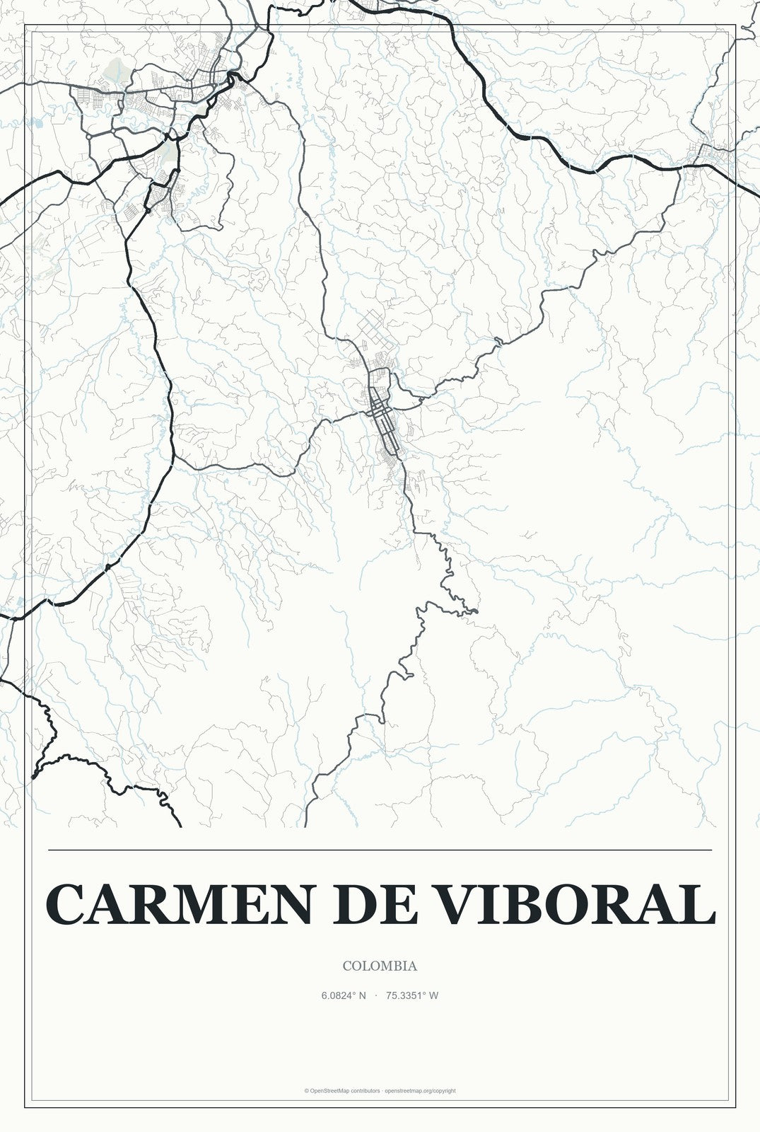 Carmen de Viboral, Colombia City Map Aluminum Sign in Gallery Air style