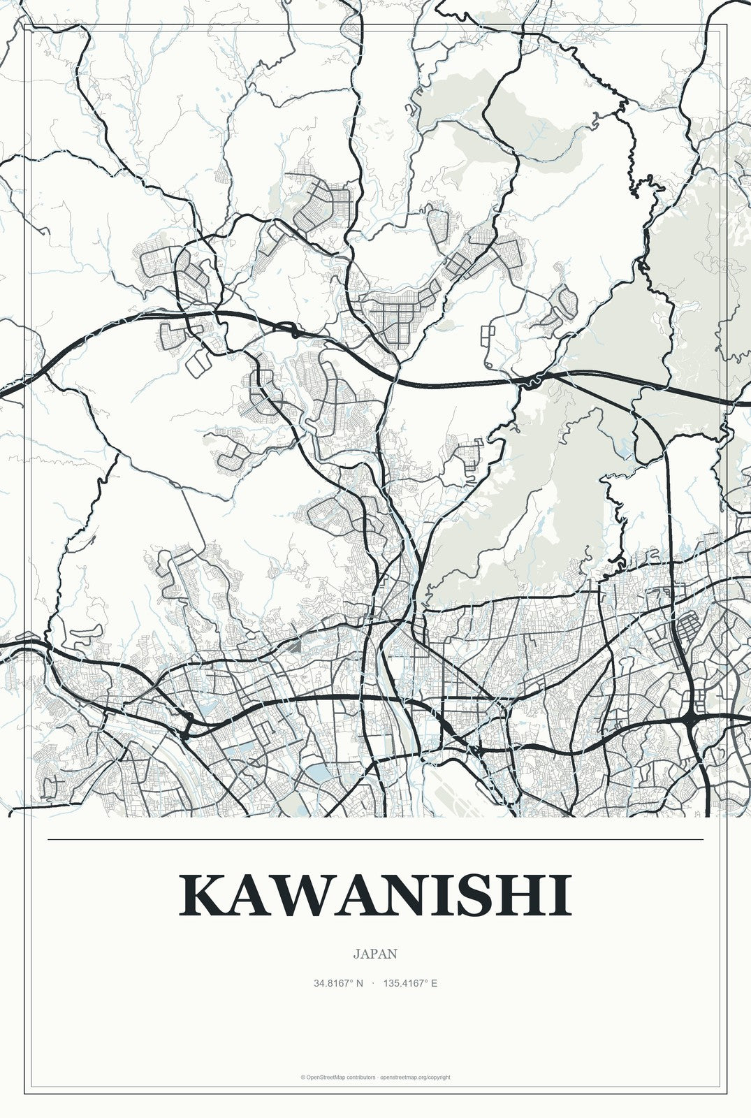 Kawanishi, Japan City Map Aluminum Sign in Gallery Air style