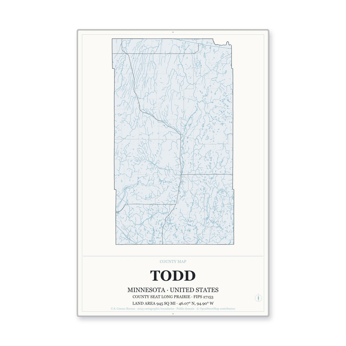Todd County, Minnesota Map Aluminum Sign in Gallery Air style
