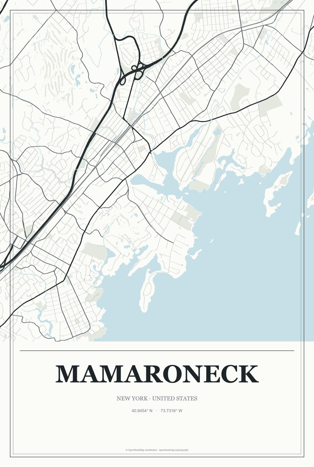 Mamaroneck, New York City Map Aluminum Sign in Gallery Air style