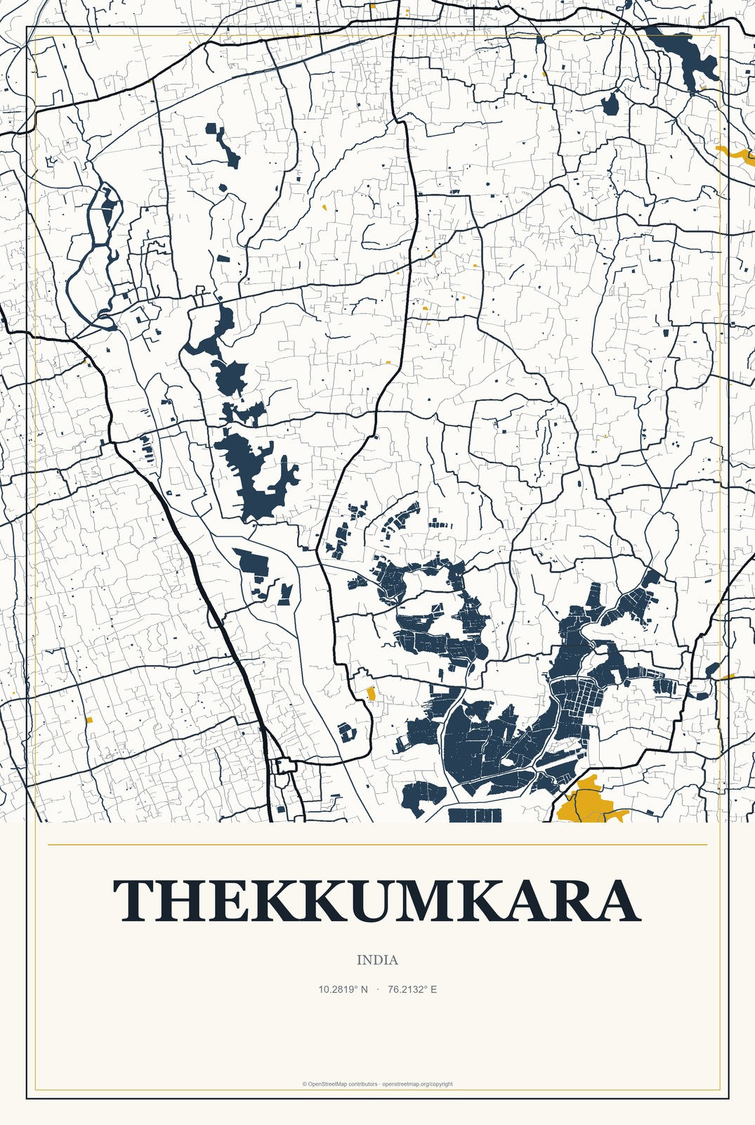 Thekkumkara, India City Map Aluminum Sign in Citrine Modern style