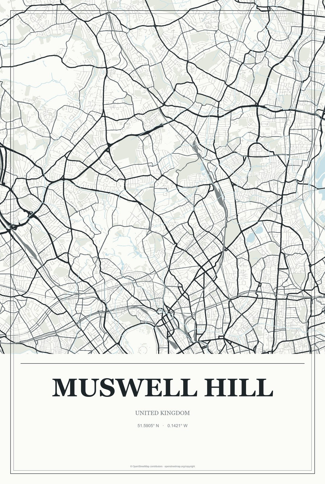 Muswell Hill, United Kingdom City Map Aluminum Sign in Gallery Air style