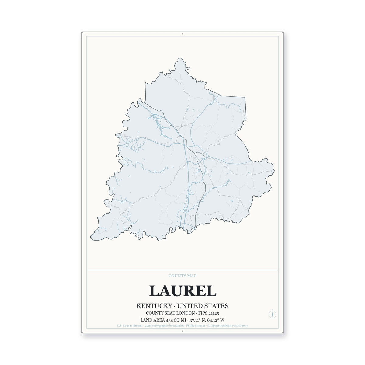 Laurel County, Kentucky Map Aluminum Sign in Gallery Air style