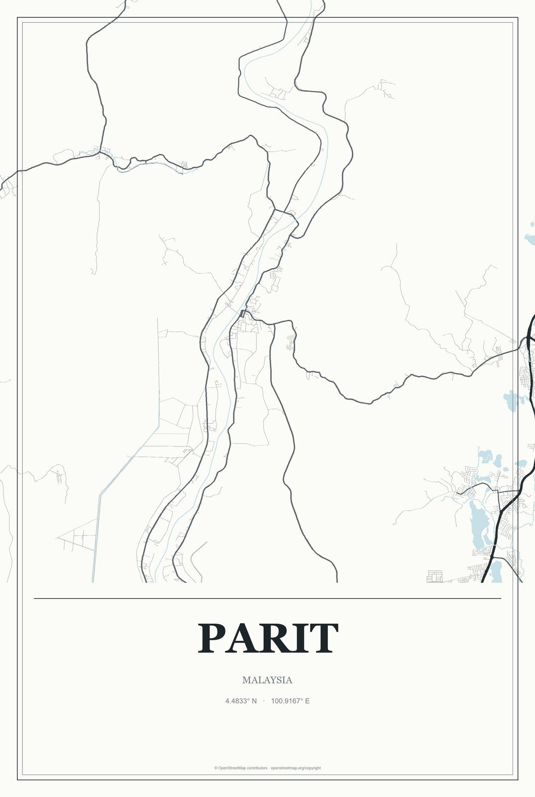 Parit, Malaysia City Map Aluminum Sign in Gallery Air style