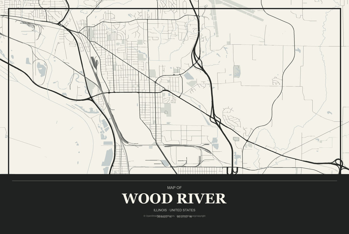 Wood River, Illinois City Map Aluminum Sign in Museum Plaque style