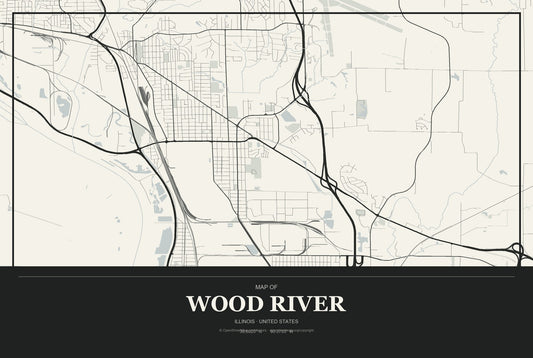 Wood River, Illinois City Map Aluminum Sign in Museum Plaque style