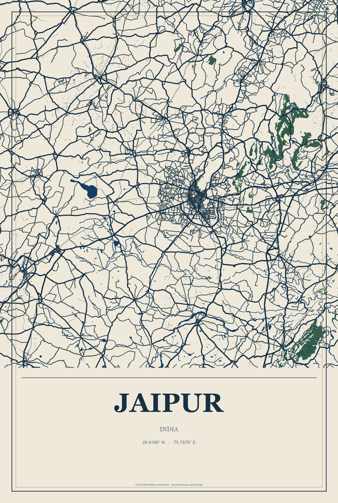 Jaipur, India City Map Aluminum Sign in Coastal Cutout style