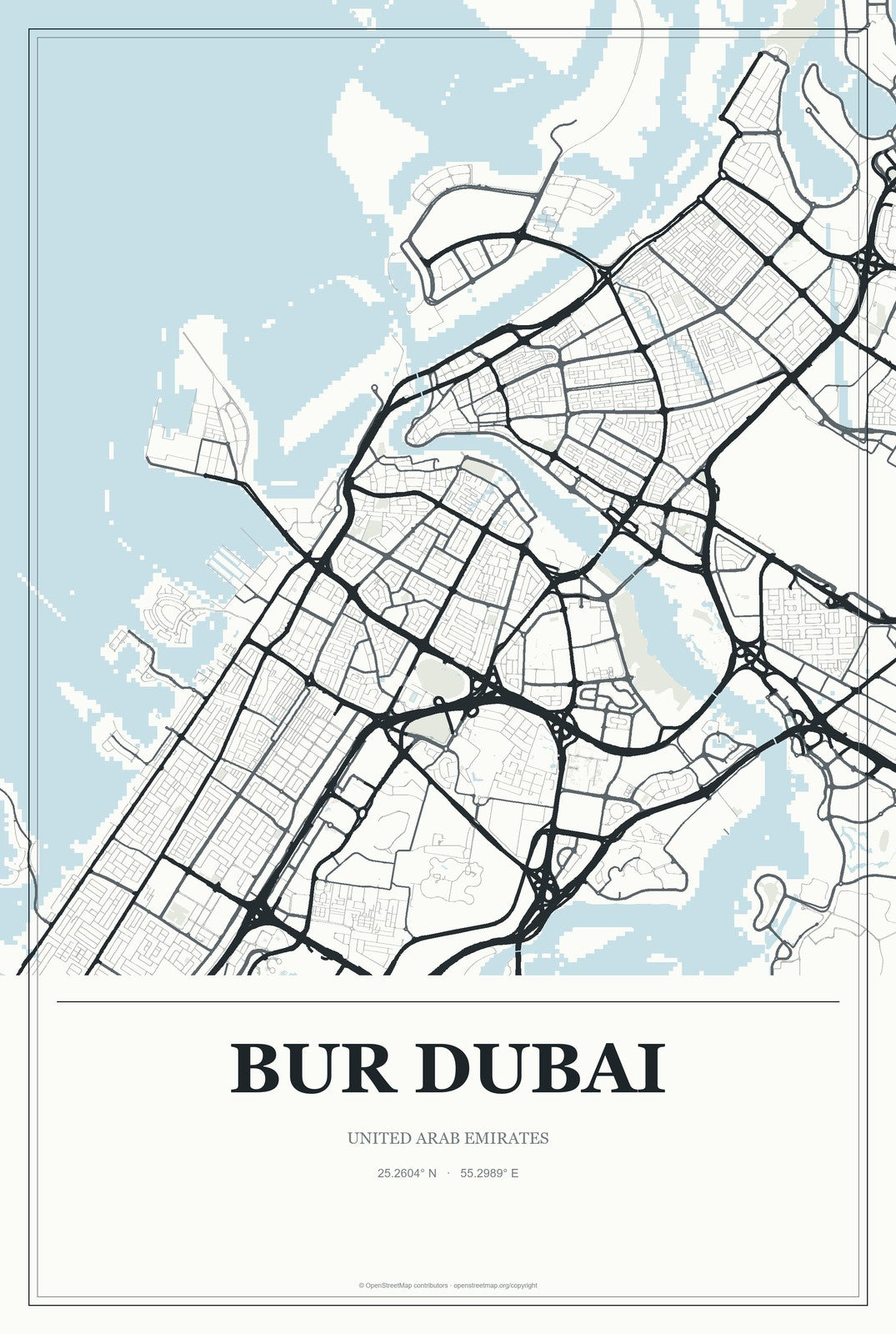 Bur Dubai, United Arab Emirates City Map Aluminum Sign in Gallery Air style