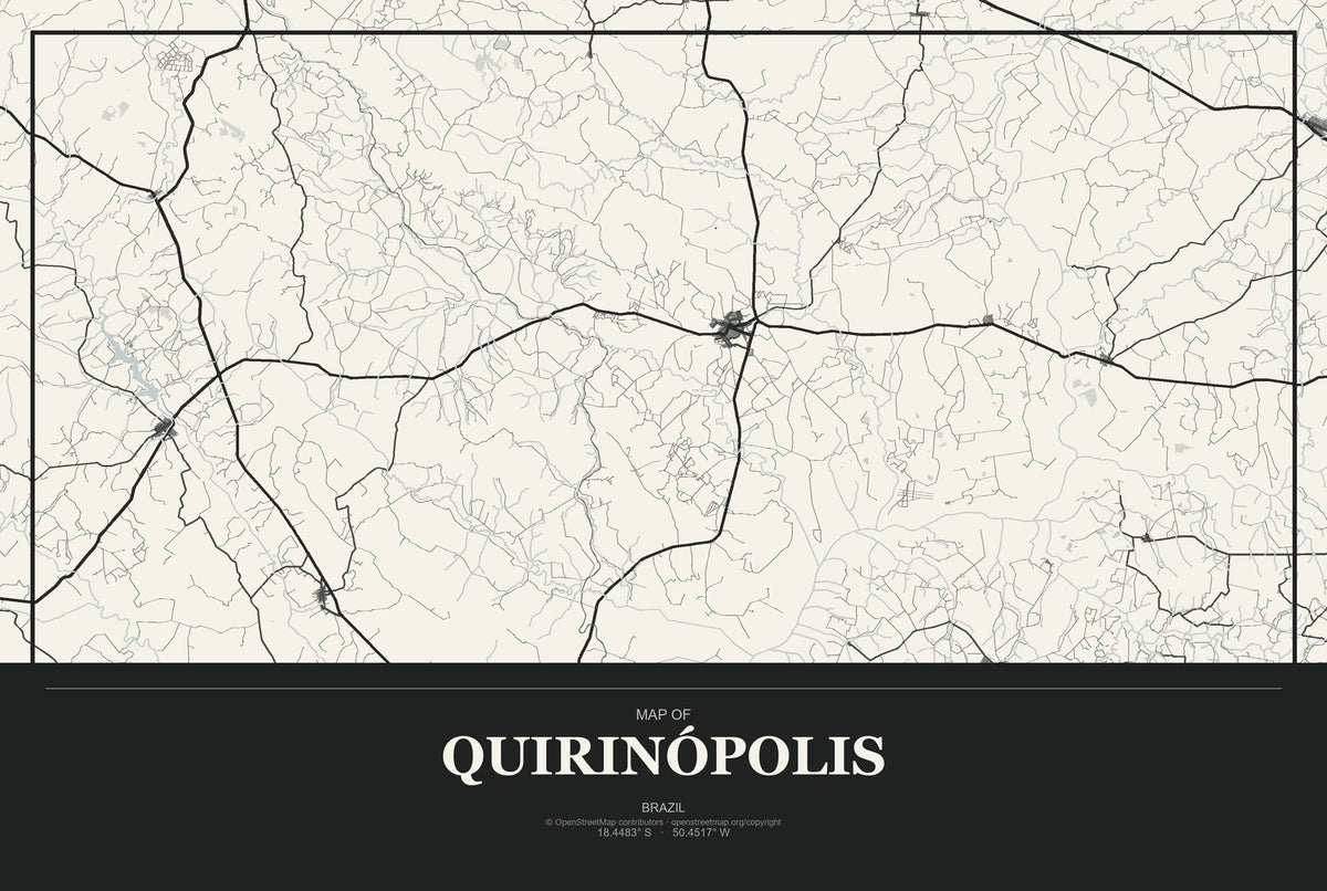 Quirinópolis, Brazil City Map Aluminum Sign in Museum Plaque style