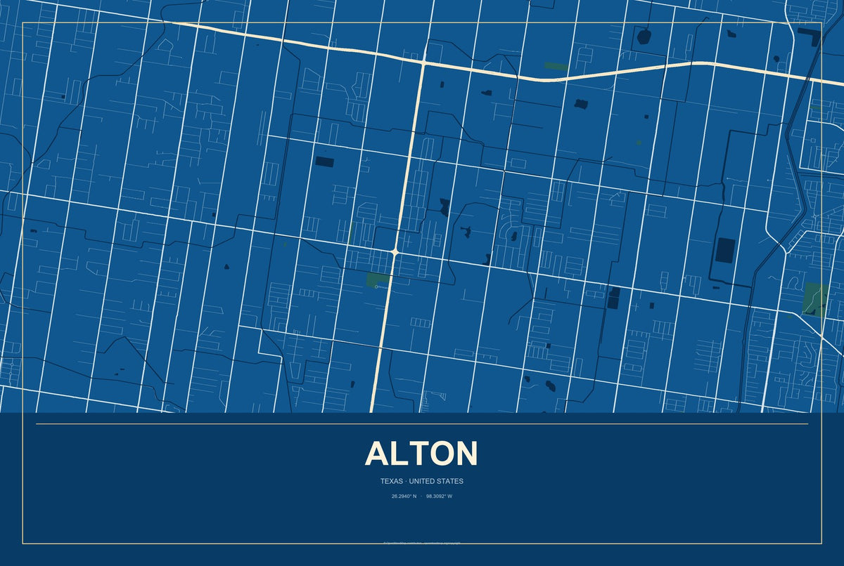 Alton, Texas City Map Aluminum Sign in Harbor Cobalt style