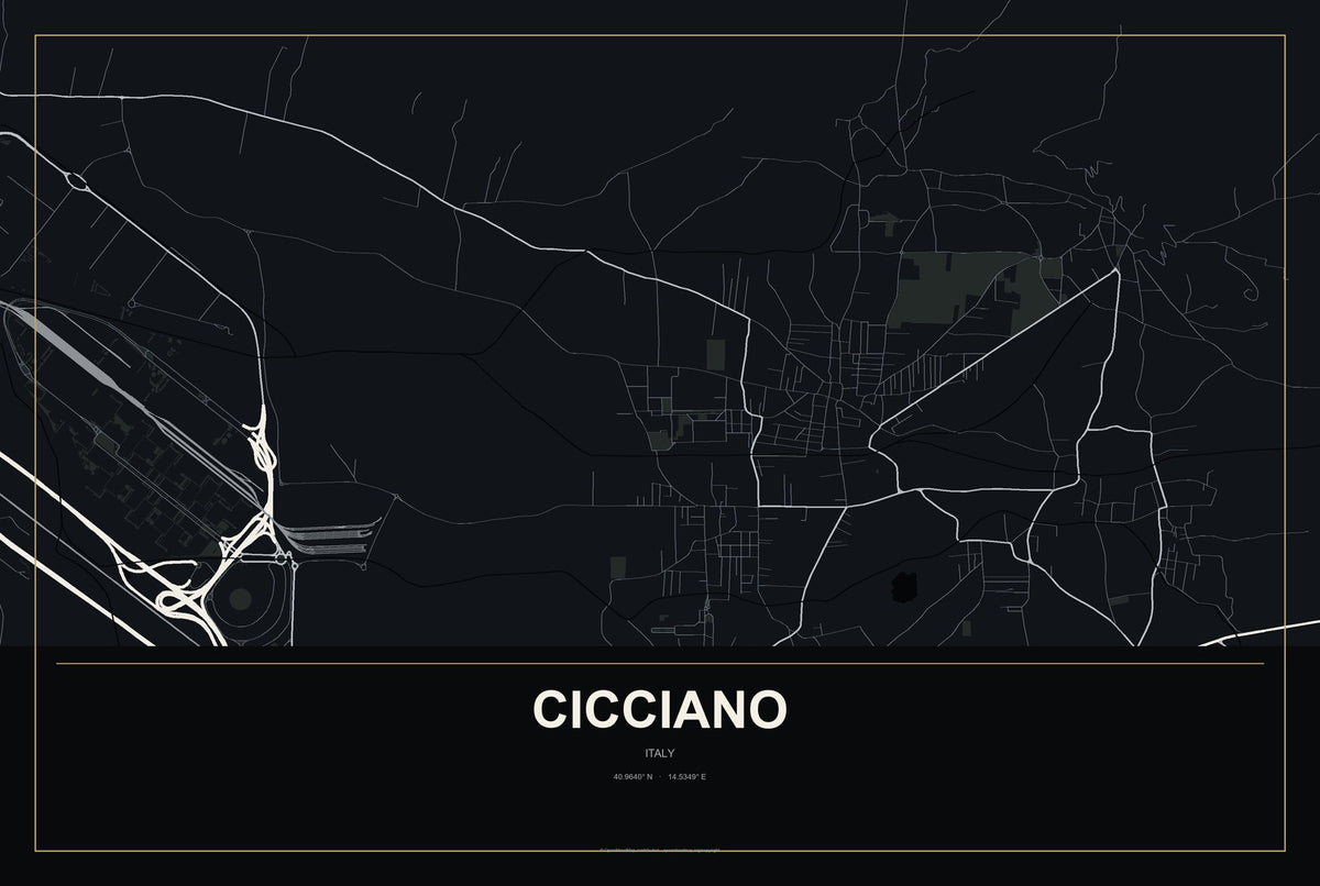 Cicciano, Italy City Map Aluminum Sign in Metropolitan Noir style