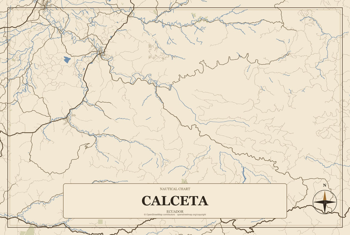 Calceta, Ecuador City Map Aluminum Sign in Heritage Nautical style