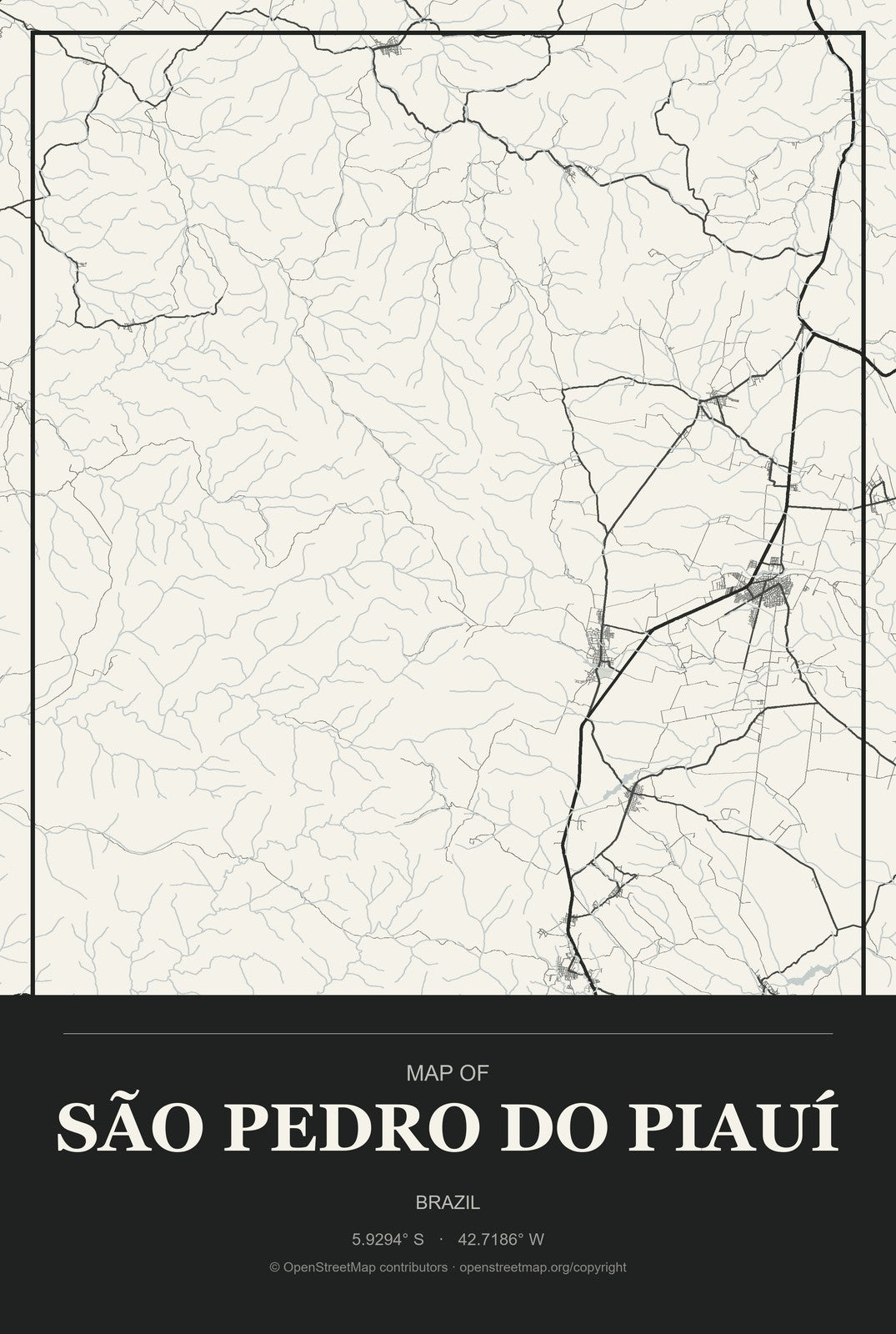 São Pedro do Piauí, Brazil City Map Aluminum Sign in Museum Plaque style