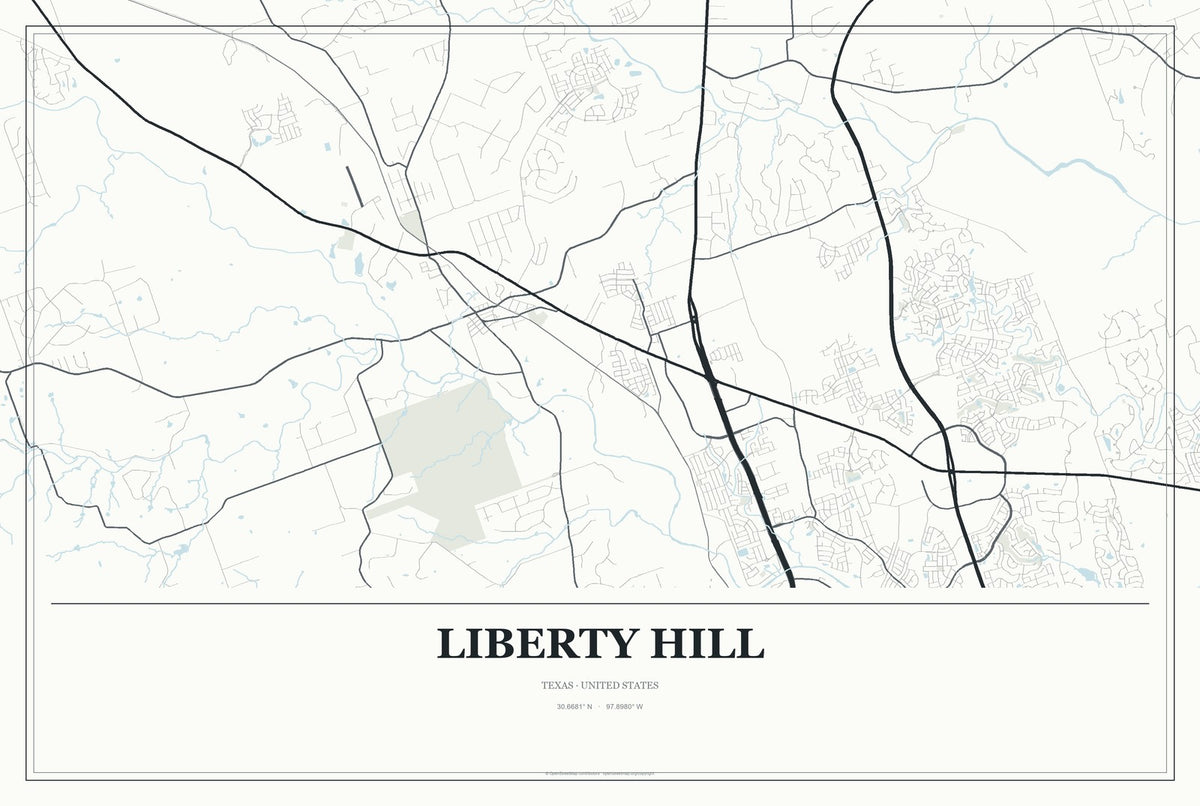 Liberty Hill, Texas City Map Aluminum Sign in Gallery Air style