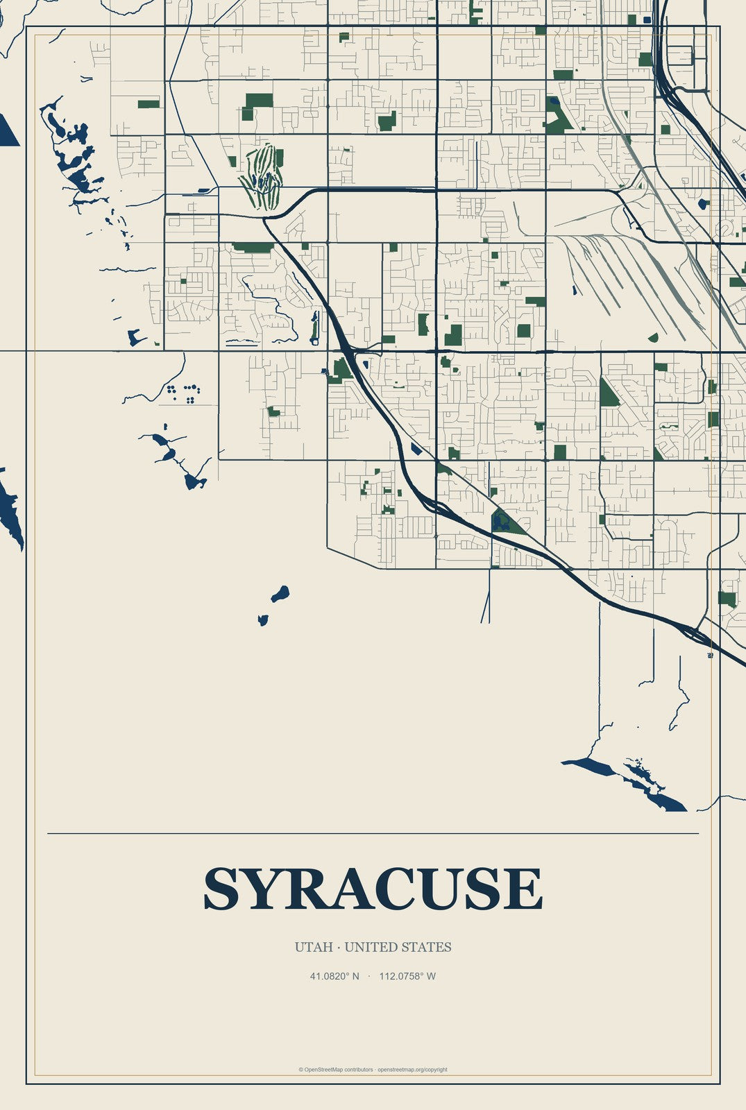 Syracuse, Utah City Map Aluminum Sign in Coastal Cutout style