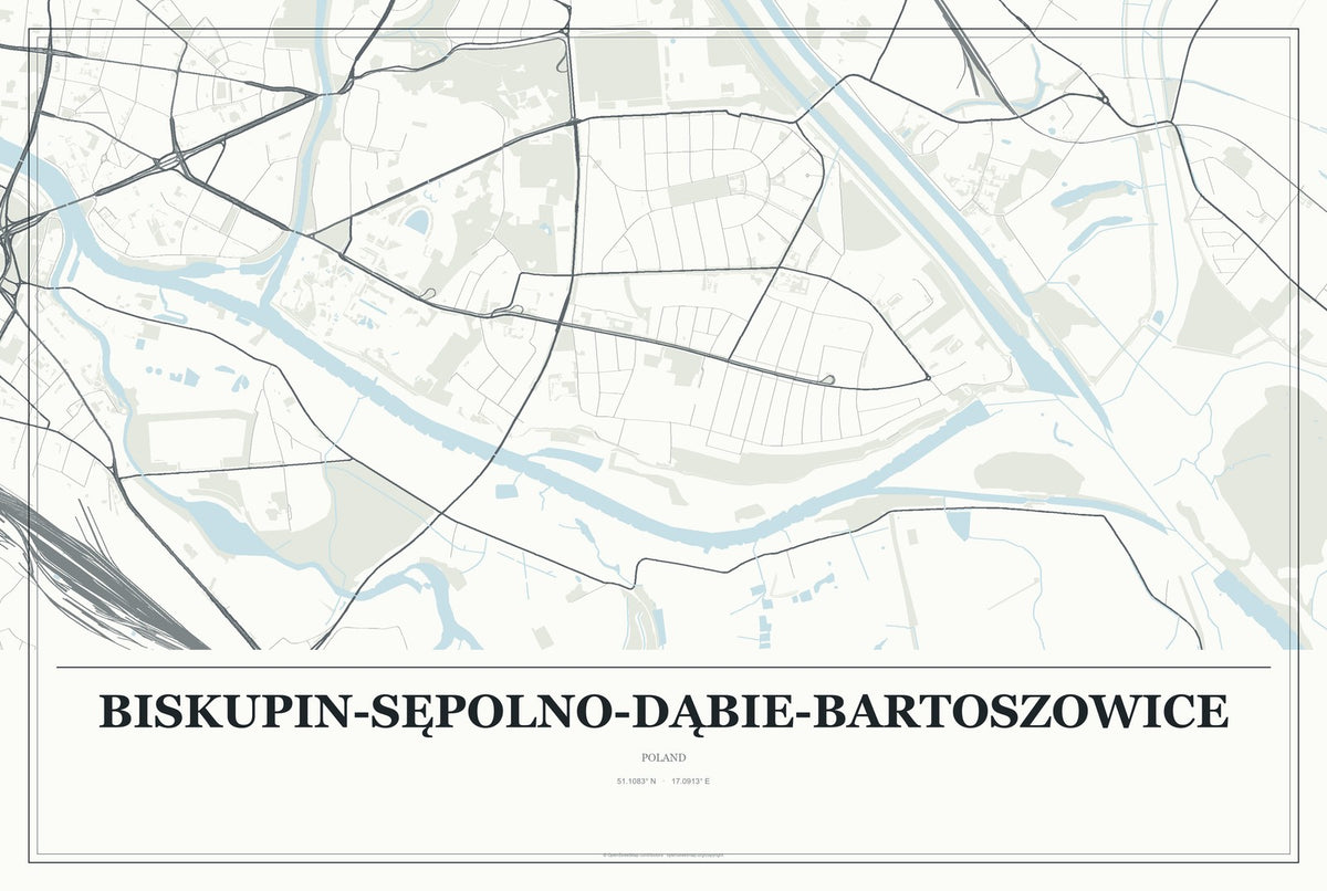 Biskupin-Sępolno-Dąbie-Bartoszowice, Poland City Map Aluminum Sign in Gallery Air style