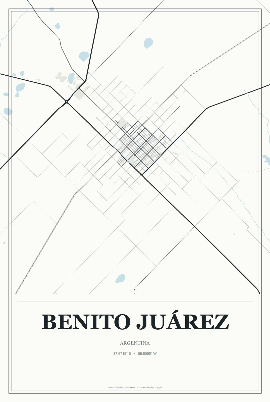 Benito Juárez, Argentina City Map Aluminum Sign in Gallery Air style